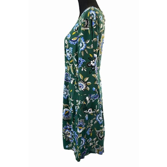 Old Navy long Sleeve fit and flare floral dress green sz 14 flowing flattering - Picture 3 of 7